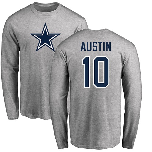 Men Dallas Cowboys Ash Tavon Austin Name and Number Logo 10 Long Sleeve Nike NFL T Shirt